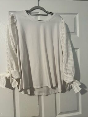 Chico's Cream Long-Sleeve Tie-Sleeve Blouse